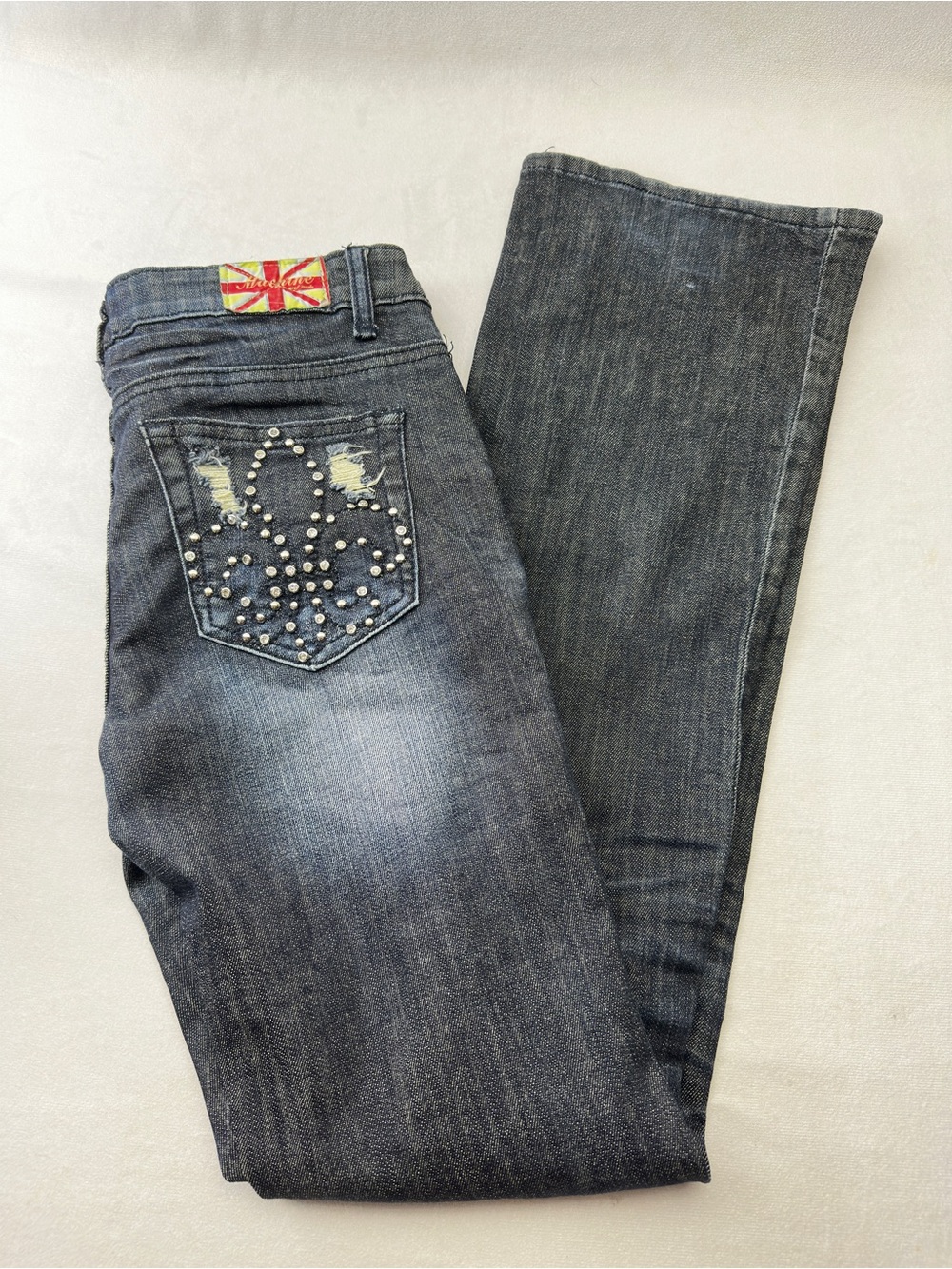 Machine Nouvelle Mode Jeans Bootcut Studded Punk Rock Distressed 11 Spade Y2K